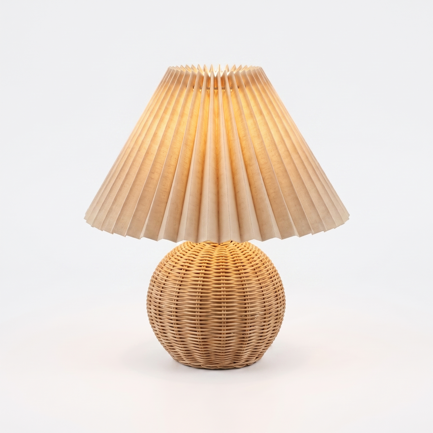 Rattan Plissee-Nachttischlampe - Frontansicht