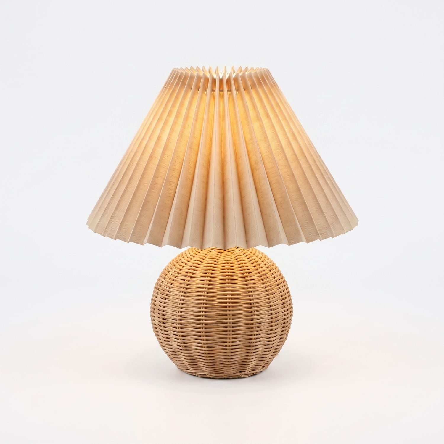 Rattan Plissee-Nachttischlampe - Frontansicht