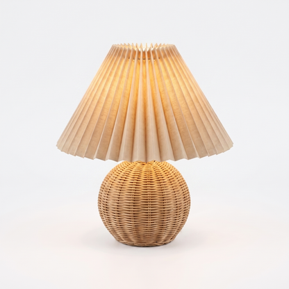 Rattan Plissee-Nachttischlampe - Frontansicht