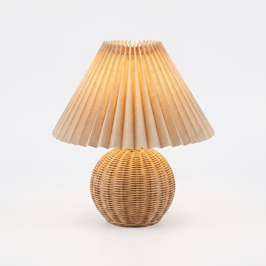 Rattan Plissee-Nachttischlampe - Frontansicht