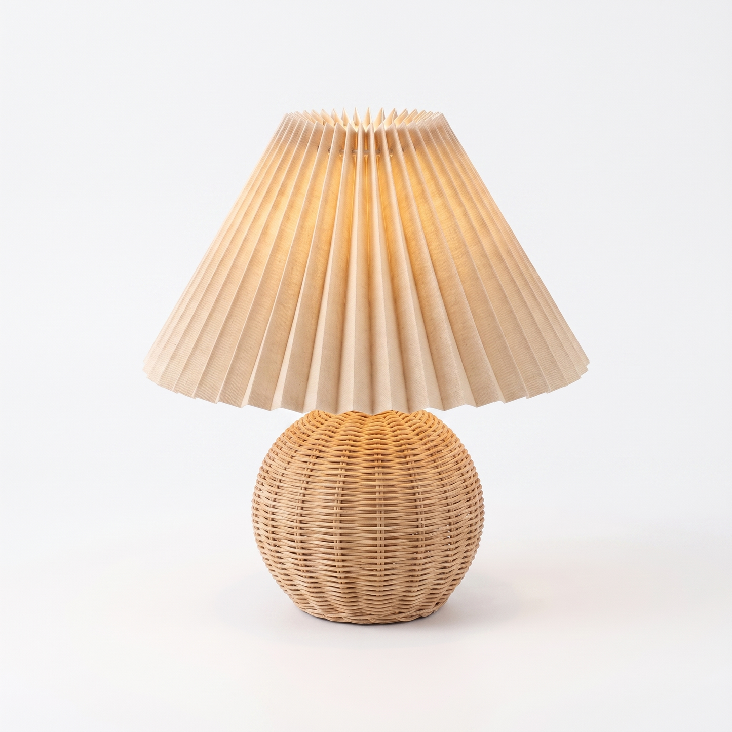 Rattan Plissee-Nachttischlampe - Seitenansicht
